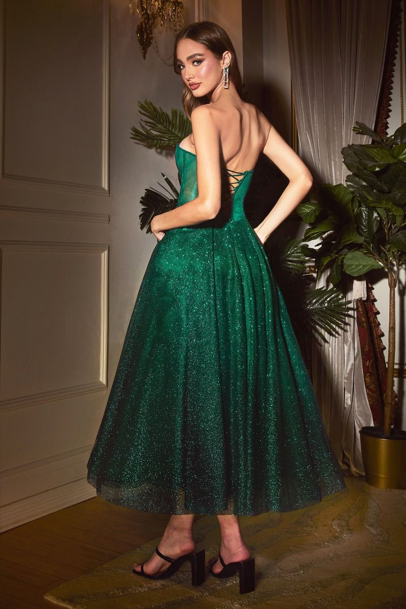 Cinderella Divine -CD275T Glitter Tea Length A-Line Dress