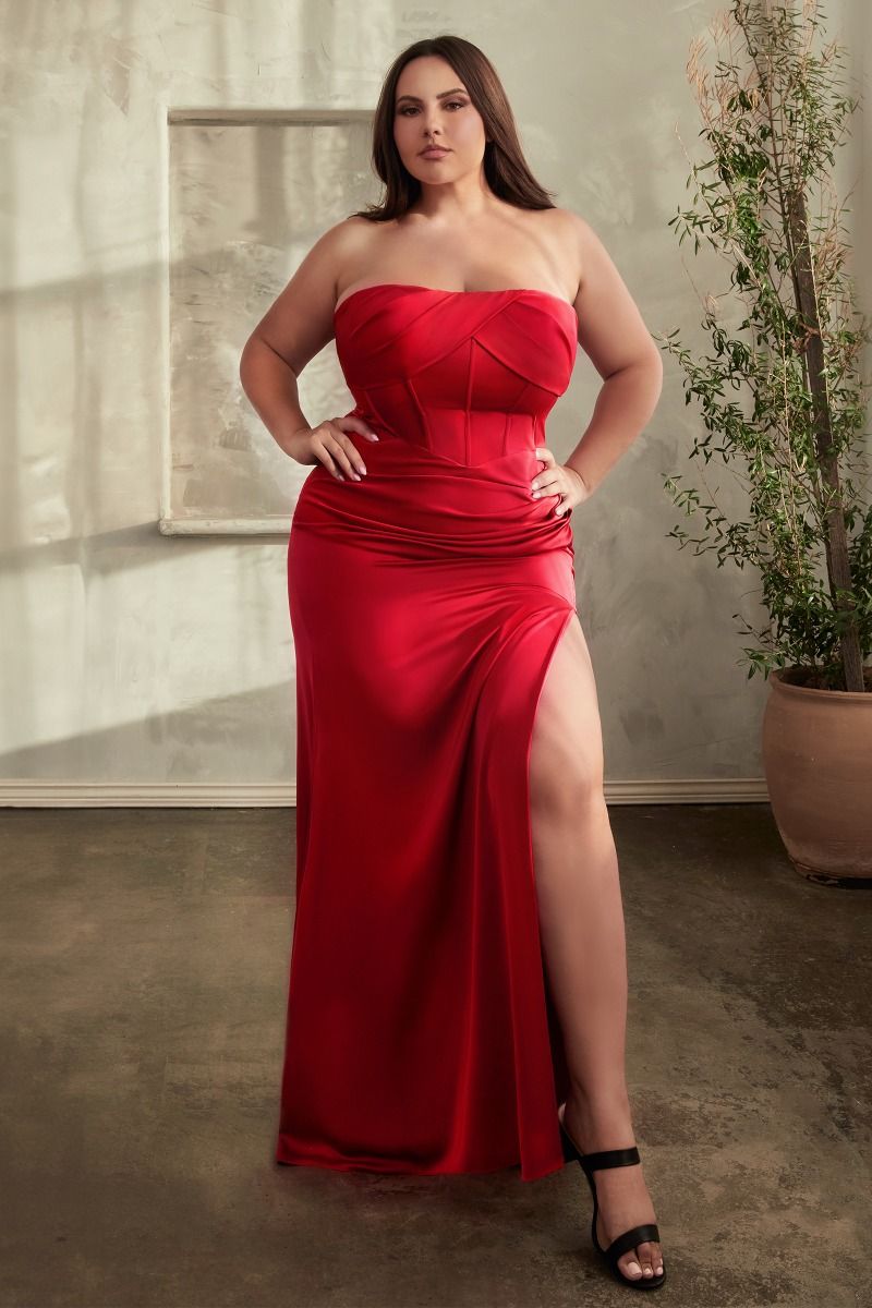 Cinderella Divine -CD326C Curved Strapless Satin Dress
