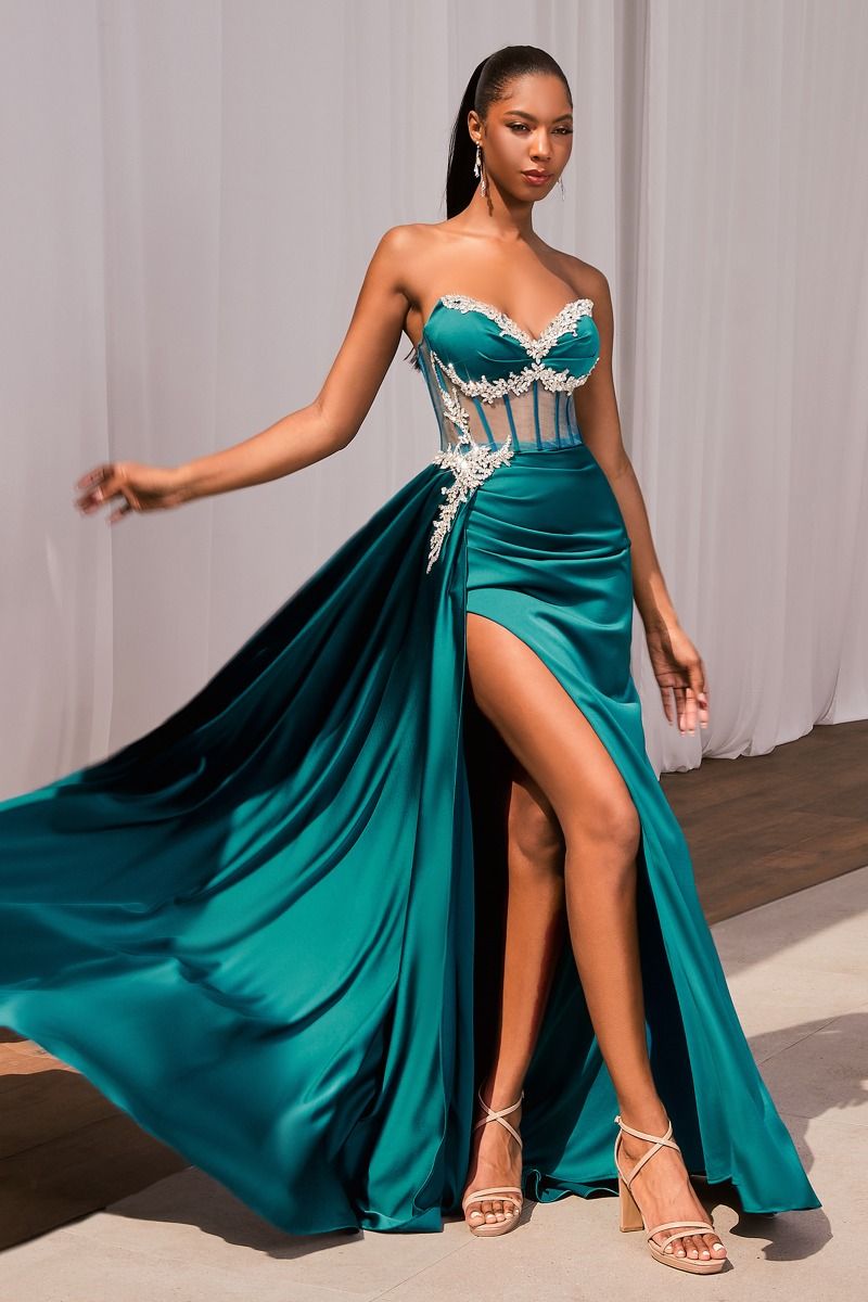 Cinderella Divine -CD343 Strapless Corset Satin Sheath Dress