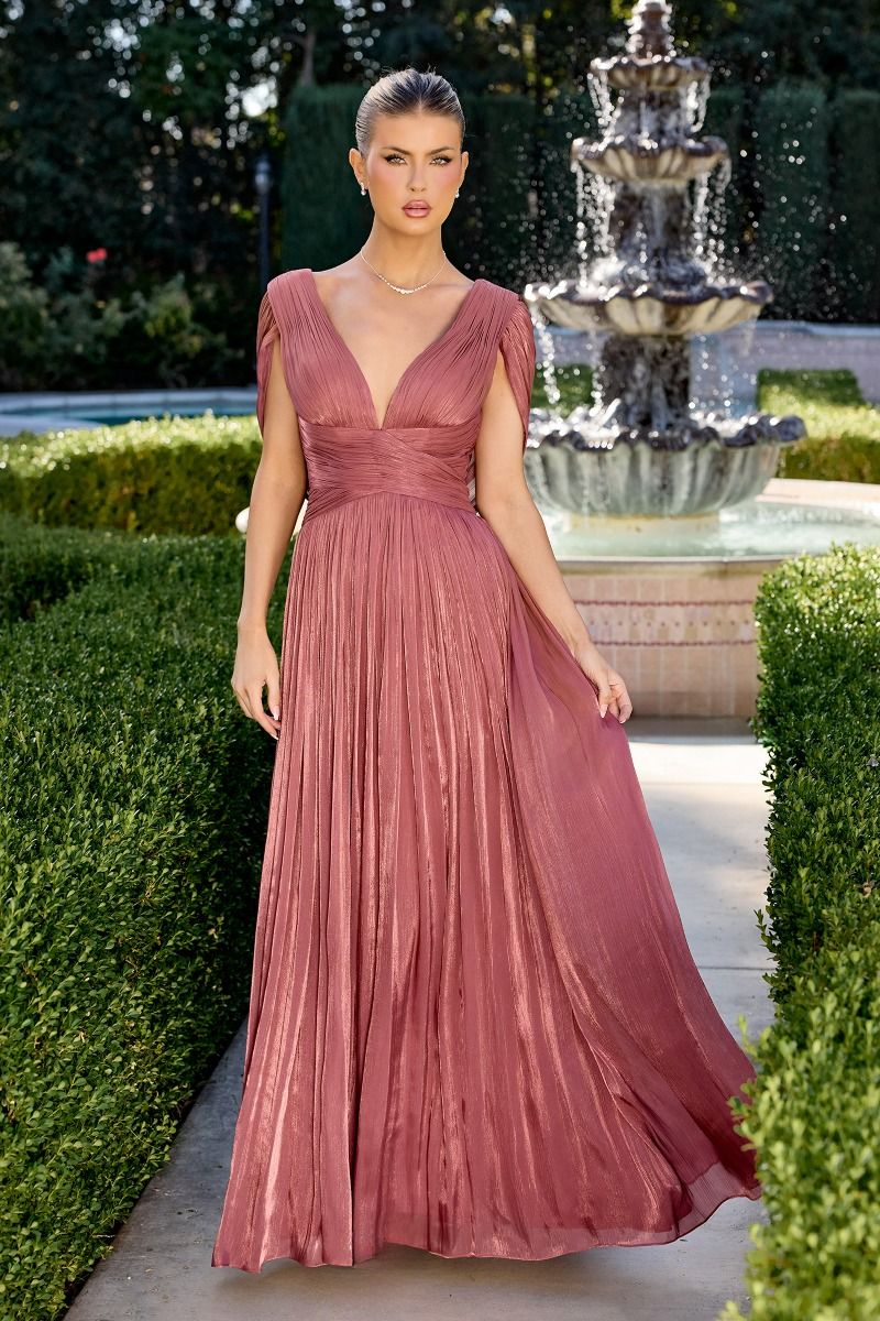 Cinderella Divine -CD413 Plunging V-Neck A-line Chiffon Gown