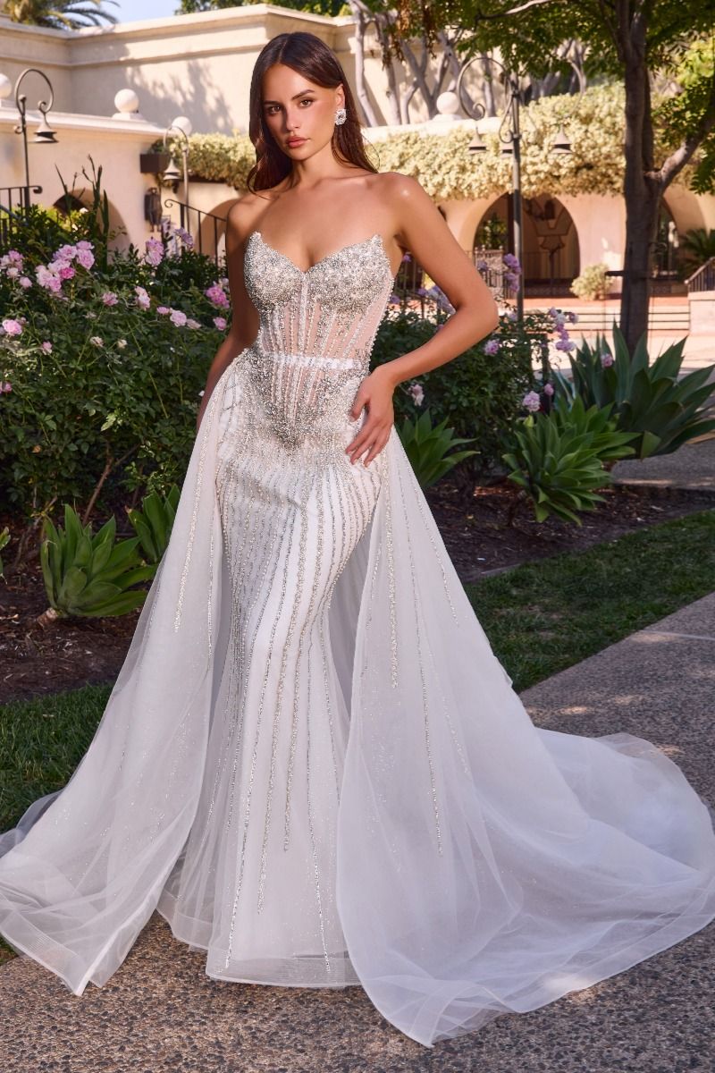 Cinderella Divine -CD643W Sweetheart Strapless Tulle Overskirt Gown