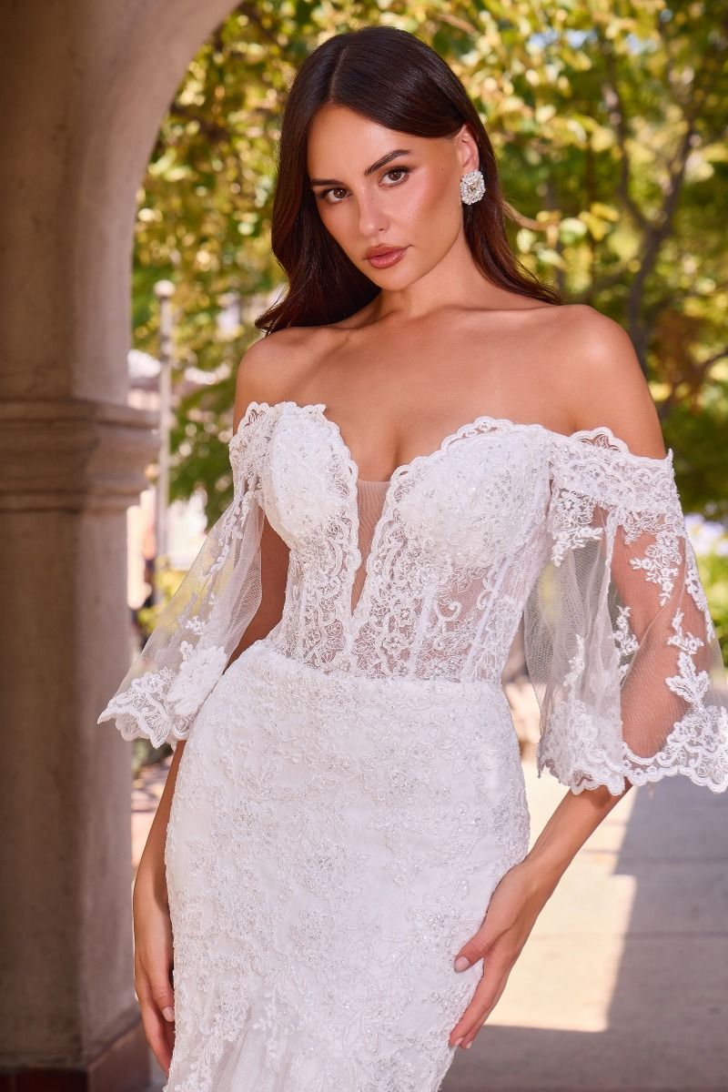 Cinderella Divine -CD659W Embroidered Plunging Sweetheart Mermaid Bridal Gown