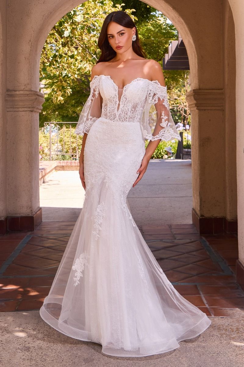 Cinderella Divine -CD659W Embroidered Plunging Sweetheart Mermaid Bridal Gown