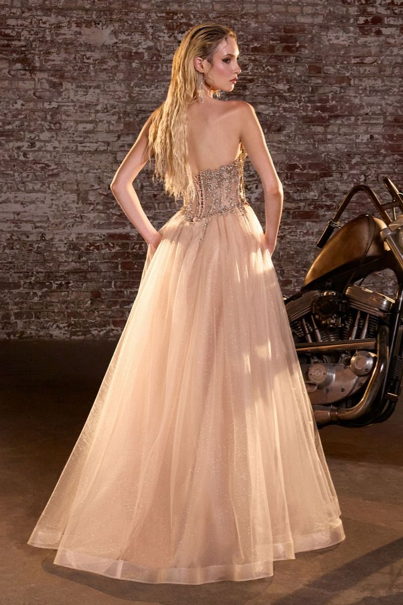 Cinderella Divine -CD721 Sequin Strapless A-line Long Gown