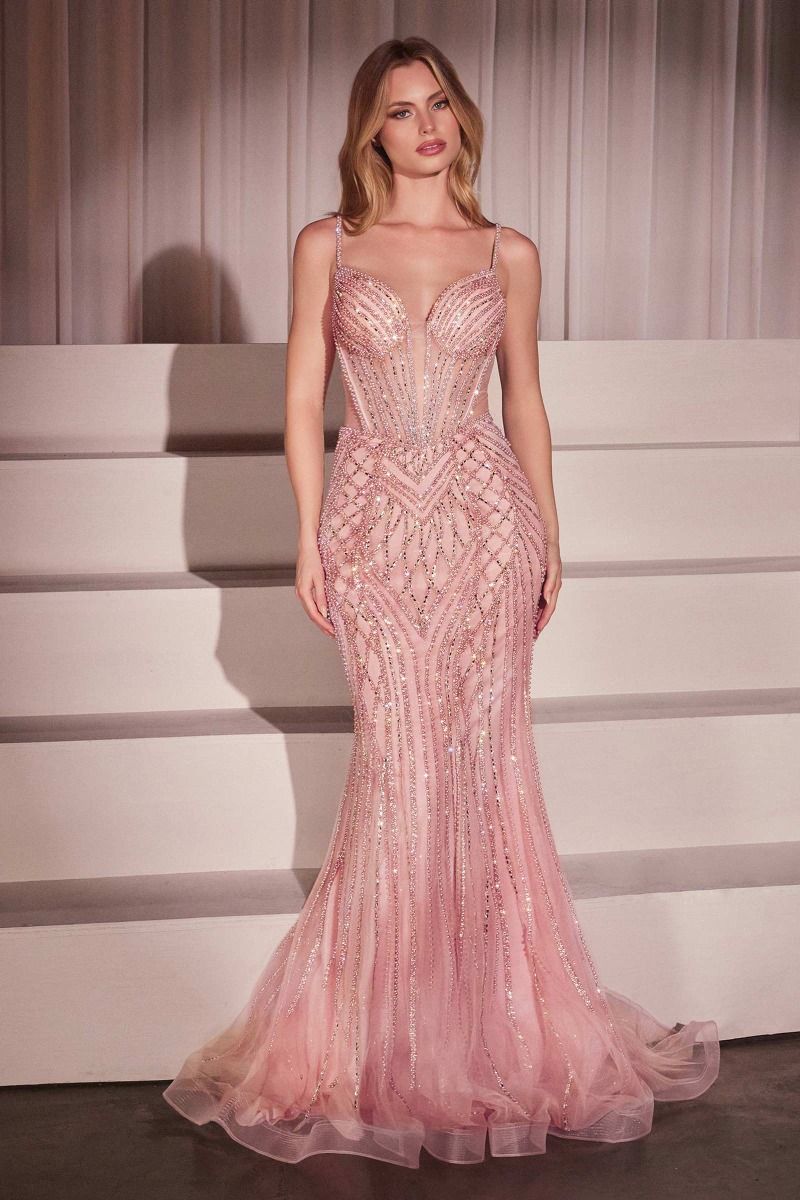 Cinderella Divine -CD759 Crystal & Pearl Embellished Prom Gown
