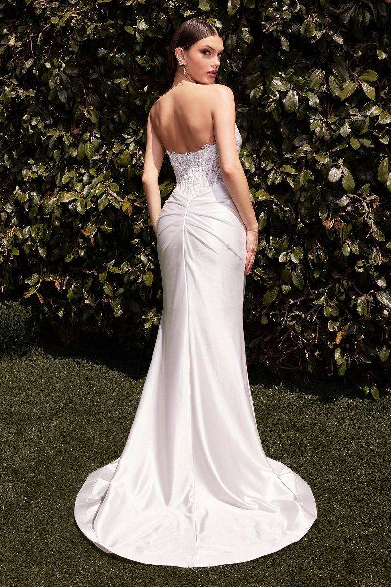 Cinderella Divine -CD797W Lace Satin Strapless Wedding Gown