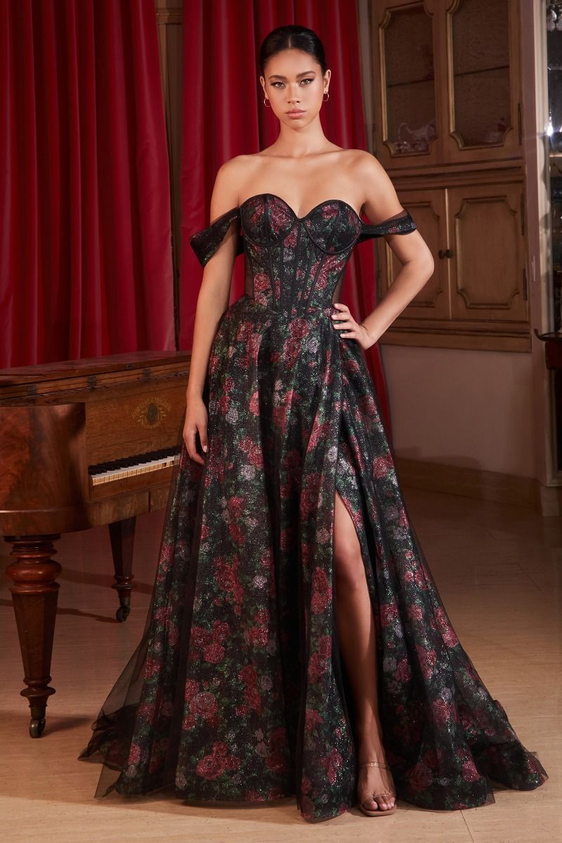 Cinderella Divine -CD806 Off Shoulder Floral Ball Gown