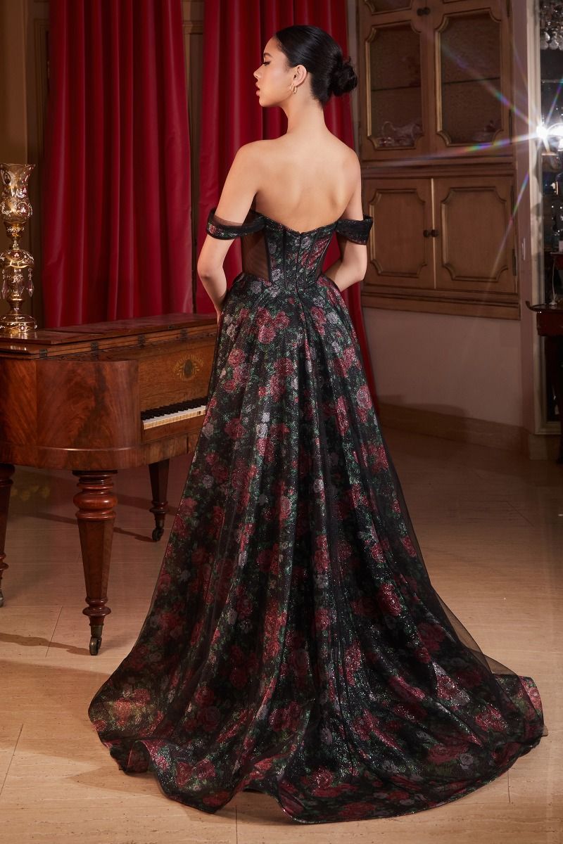 Cinderella Divine -CD806 Off Shoulder Floral Ball Gown