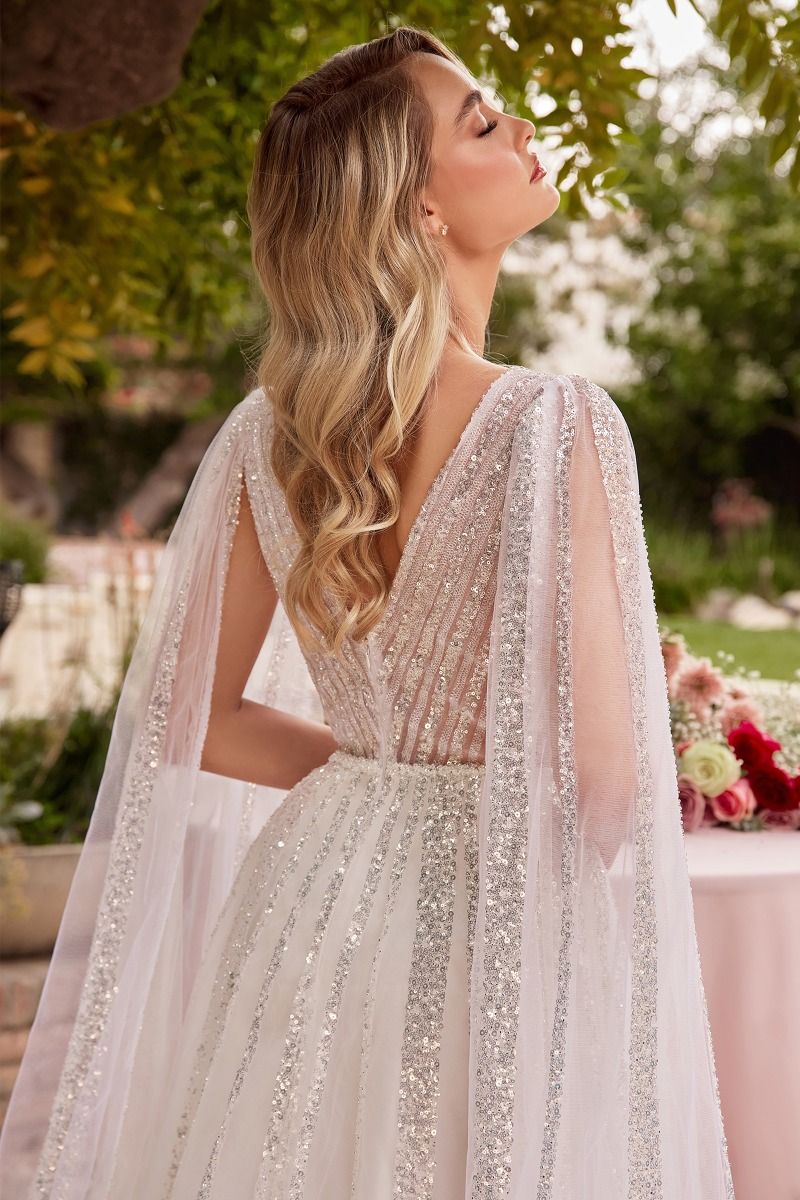 Cinderella Divine -CD852W Long Sleeve Bridal A-Line Dress