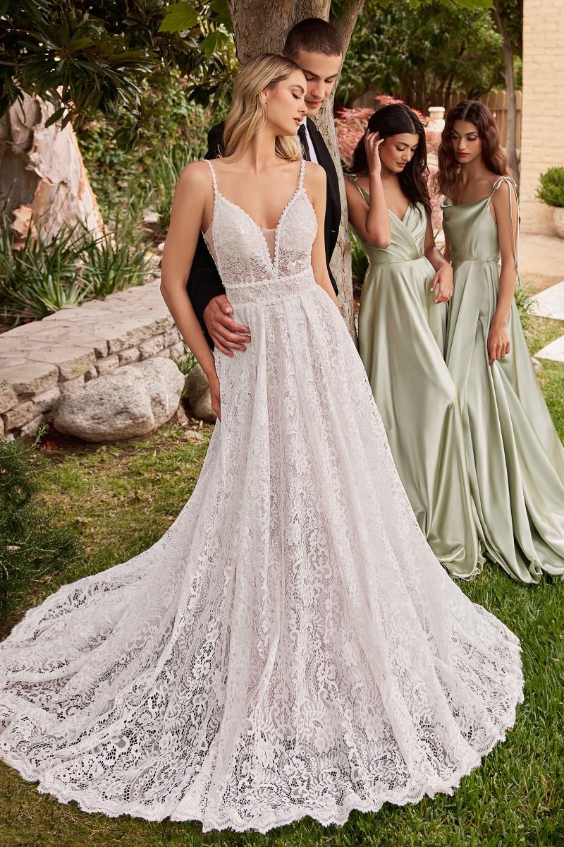 Cinderella Divine -CD862W Lace A-Line Dress With Removable Jacket