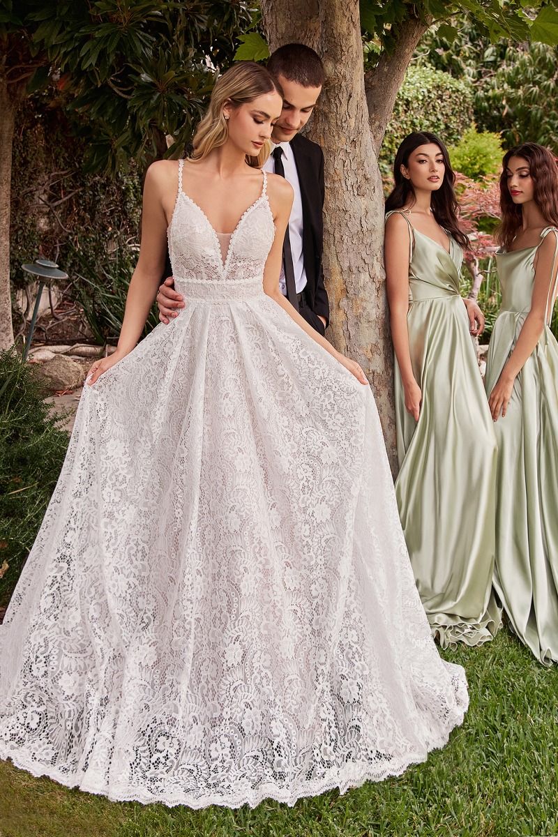 Cinderella Divine -CD862W Lace A-Line Dress With Removable Jacket