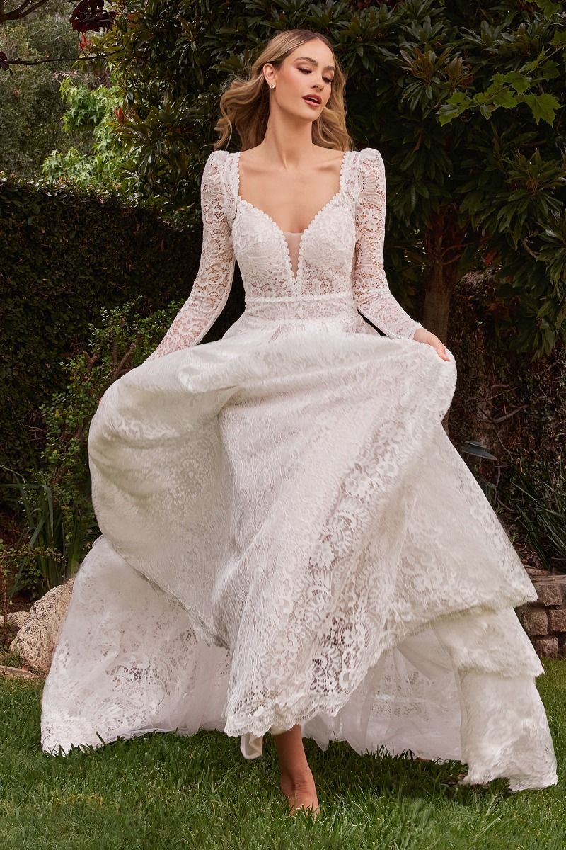 Cinderella Divine -CD862W Lace A-Line Dress With Removable Jacket