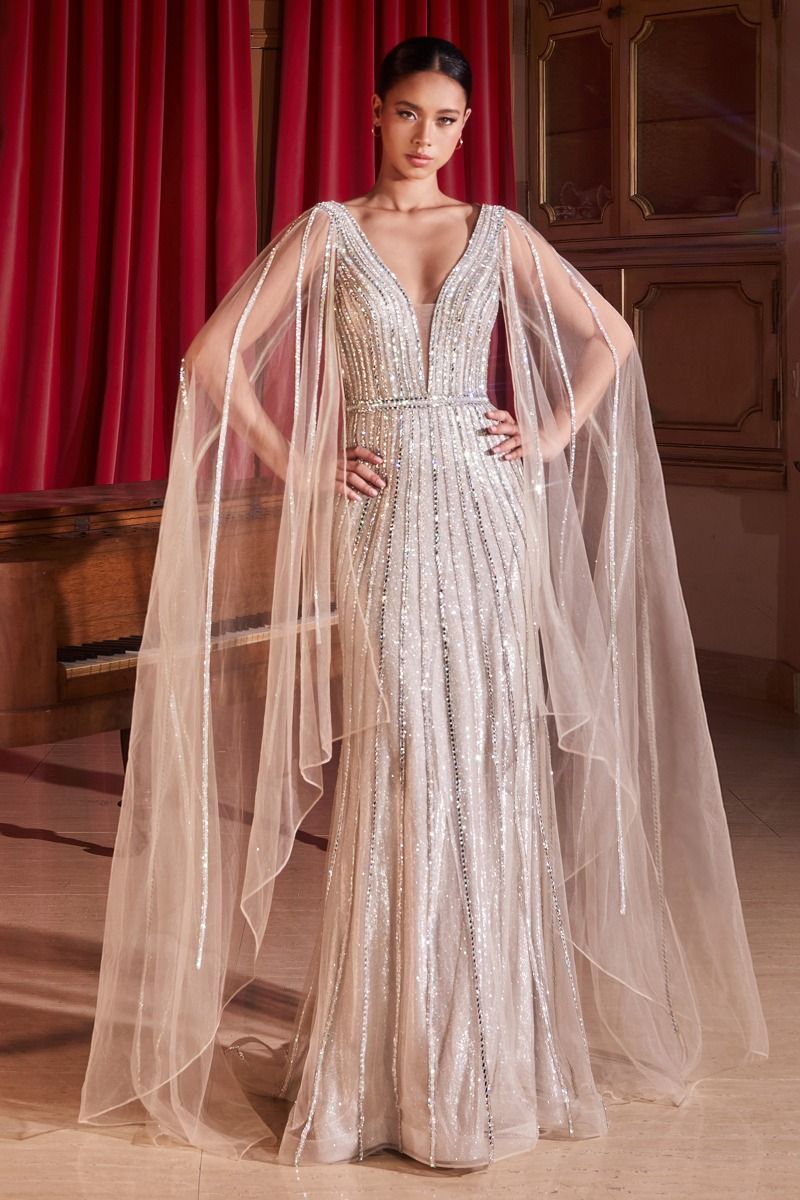 Cinderella Divine -CD865 Long Cap Sleeve Sheath Dress