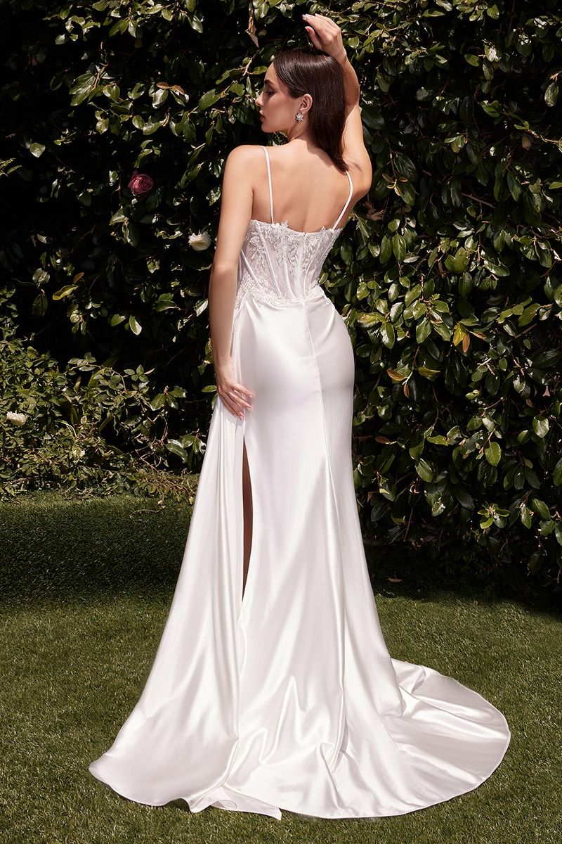 Cinderella Divine -CD868W Satin Laced Fitted Bridal Dress