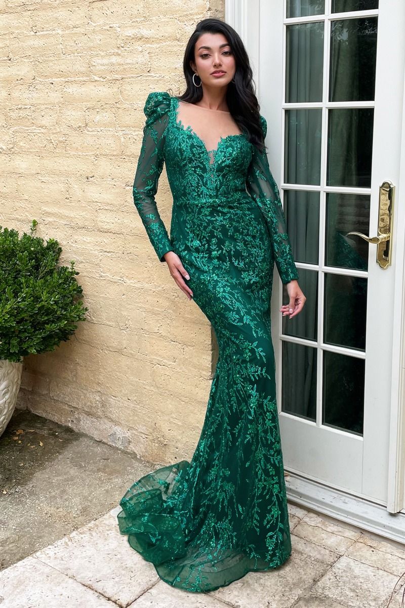 Clearance Sale Long Sleeve Glitter Print Dress By Cinderella Divine -CD989