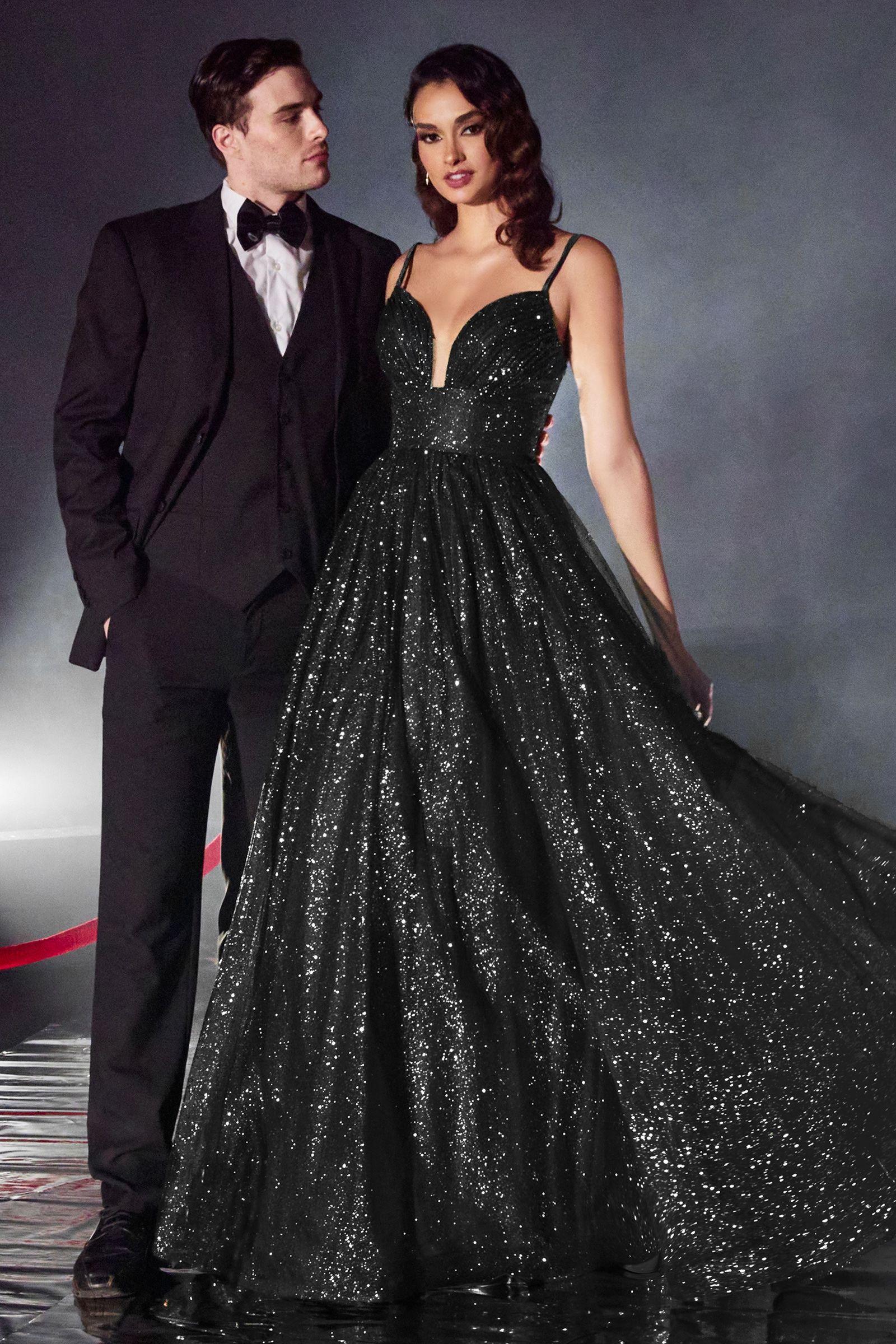 Layered Glitter Ball Gown By Cinderella Divine -CD996