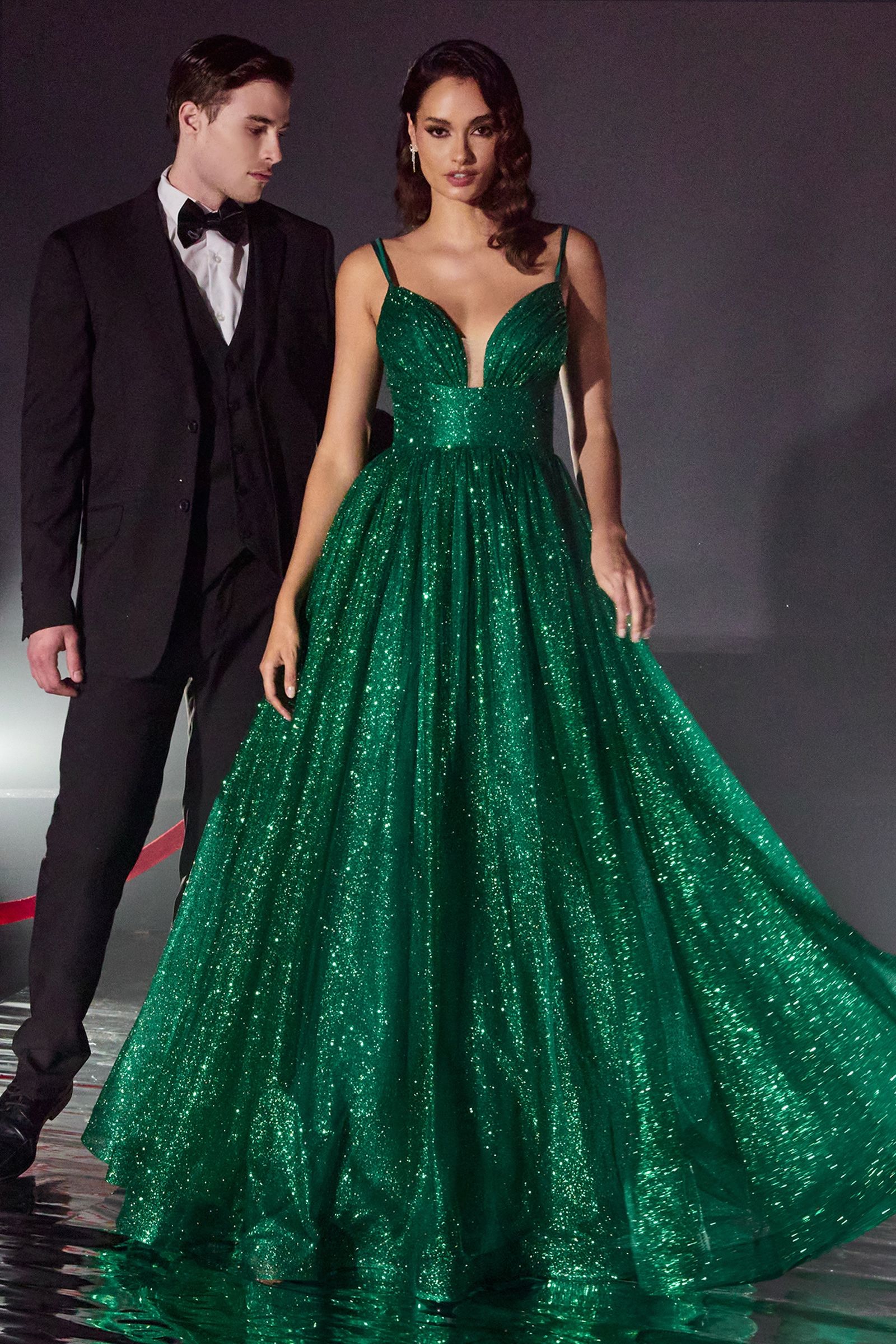 Layered Glitter Ball Gown By Cinderella Divine -CD996