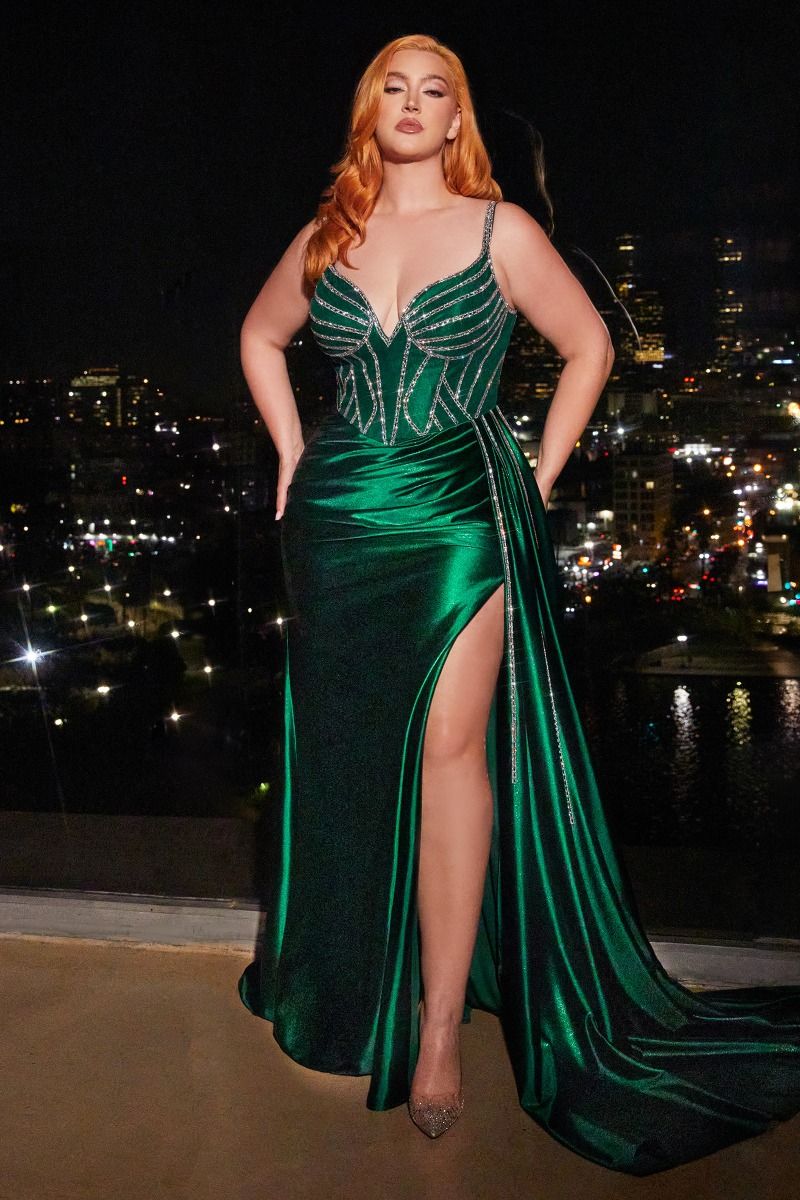 Cinderella Divine -CDS440C Curved Embellished Satin Sheath Dress