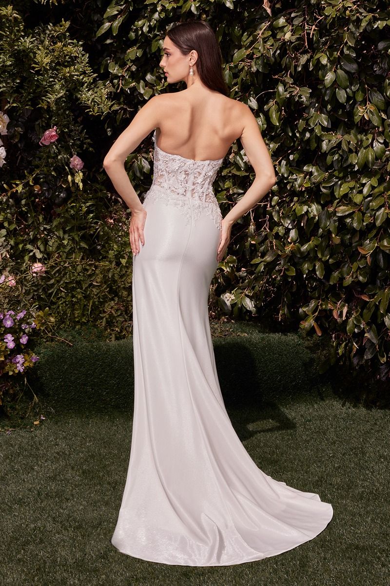 Cinderella Divine -CDS465W Strapless Lace Bodice Bridal Dress
