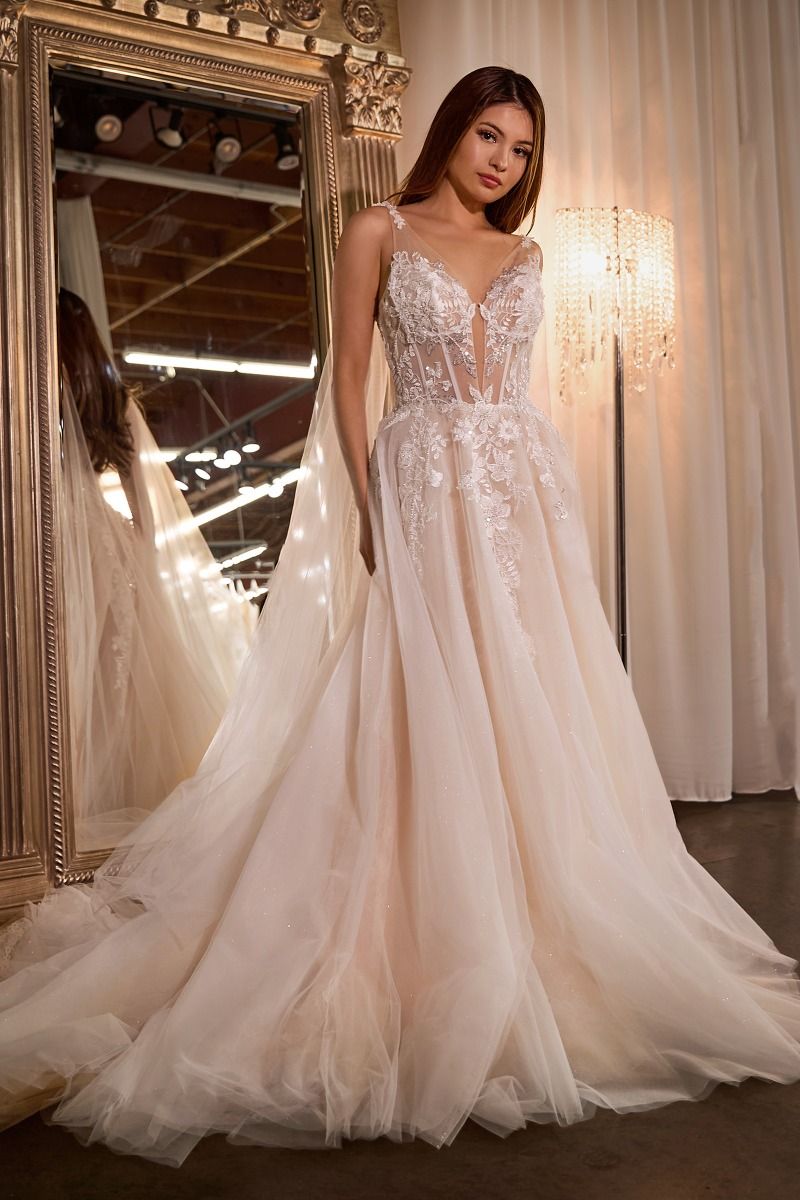 Cinderella Divine -CDS476W Laced Tulle A-Line Bridal Gown