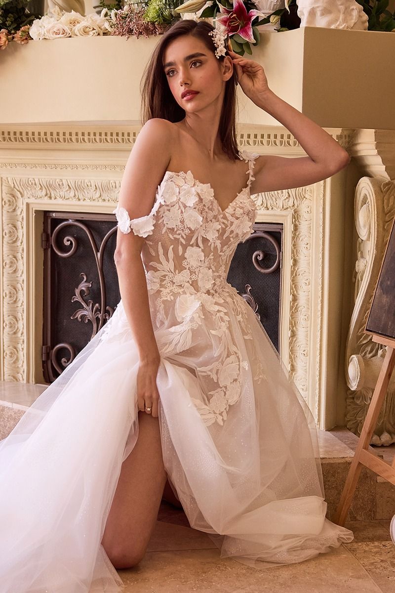 Cinderella Divine -CDS498W Lace Applique A-Line Bridal Dress