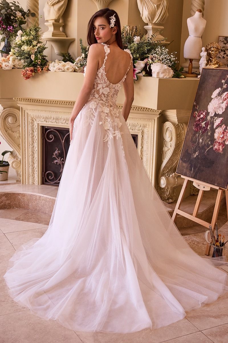 Cinderella Divine -CDS498W Lace Applique A-Line Bridal Dress
