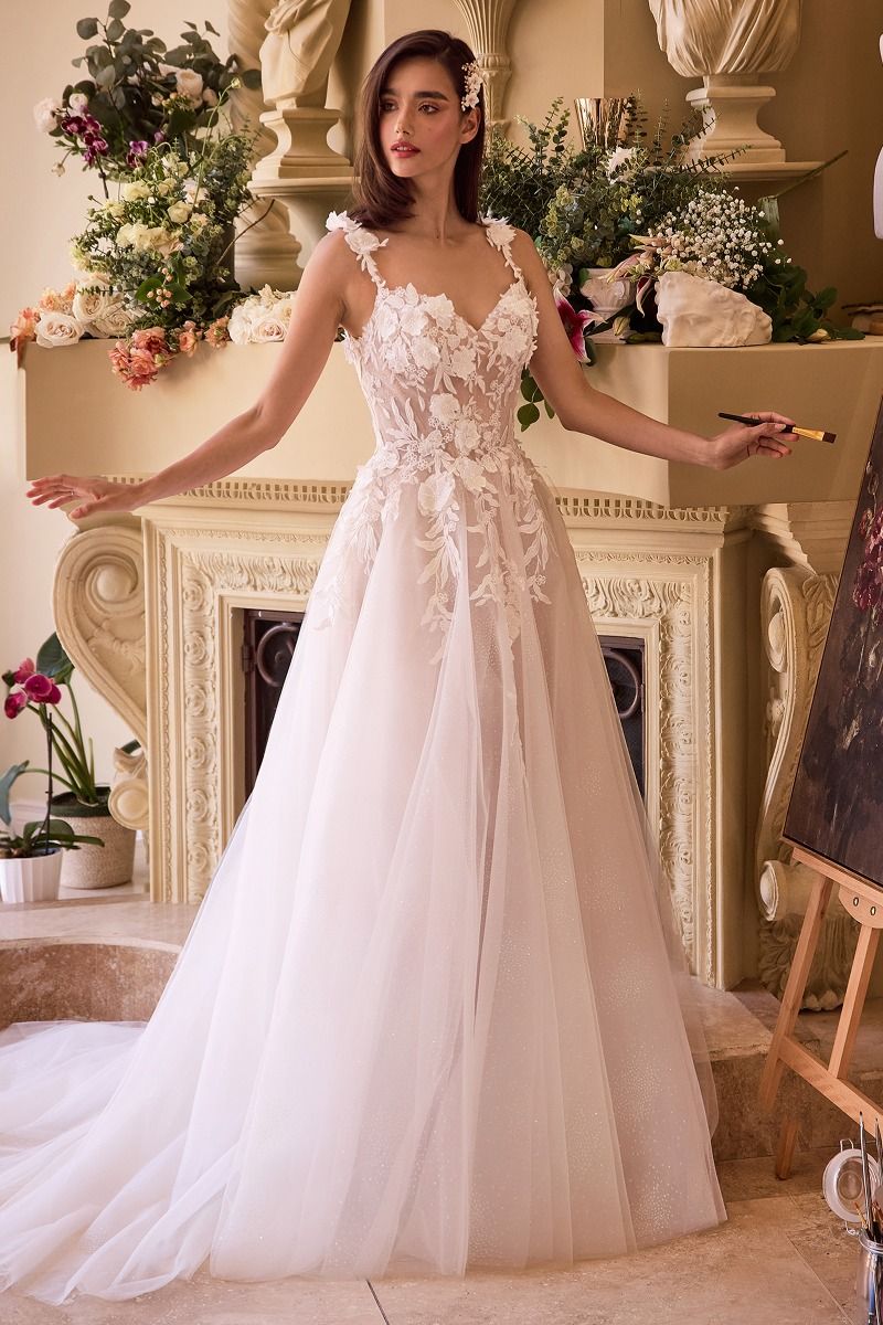 Cinderella Divine -CDS498W Lace Applique A-Line Bridal Dress