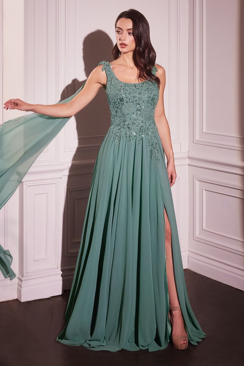 Cinderella Divine -CDS509 Embellished Lace Applique Chiffon A-Line Dress