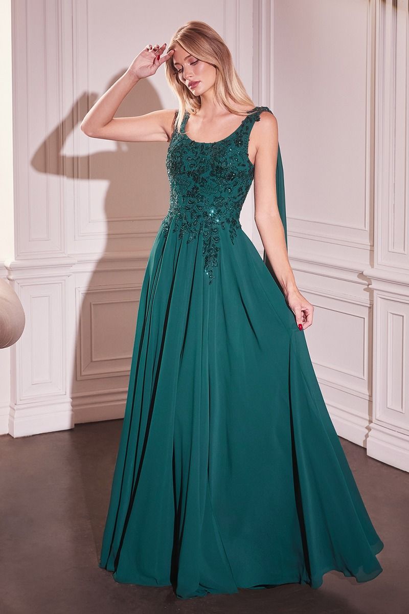Cinderella Divine -CDS509 Embellished Lace Applique Chiffon A-Line Dress
