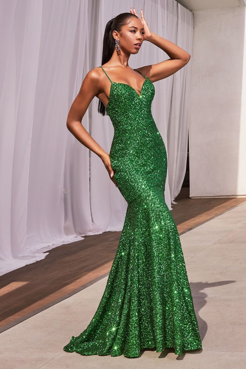 Cinderella Divine -CH066 V-Neck Sequin Mermaid Dress