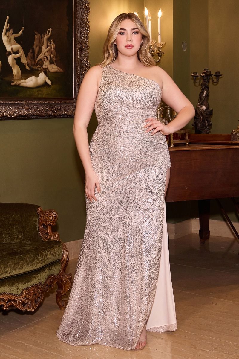 Cinderella Divine -CH077C One Shoulder Fitted Sequin Dress