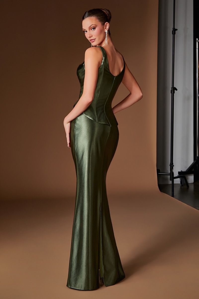 Cinderella Divine -CH2604 Satin Square Neck Fitted Sleeveless Gown