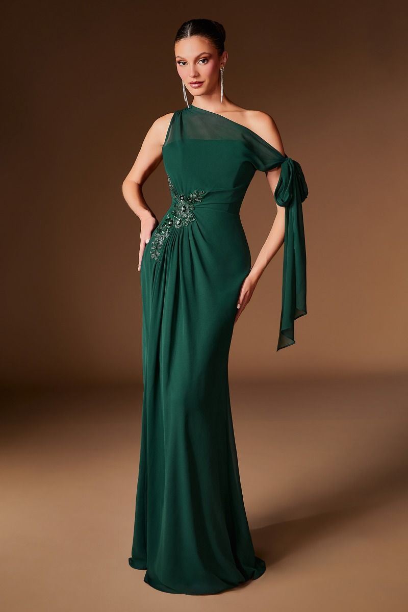 Cinderella Divine -CH2612 Chiffon Fitted One Shoulder Gown