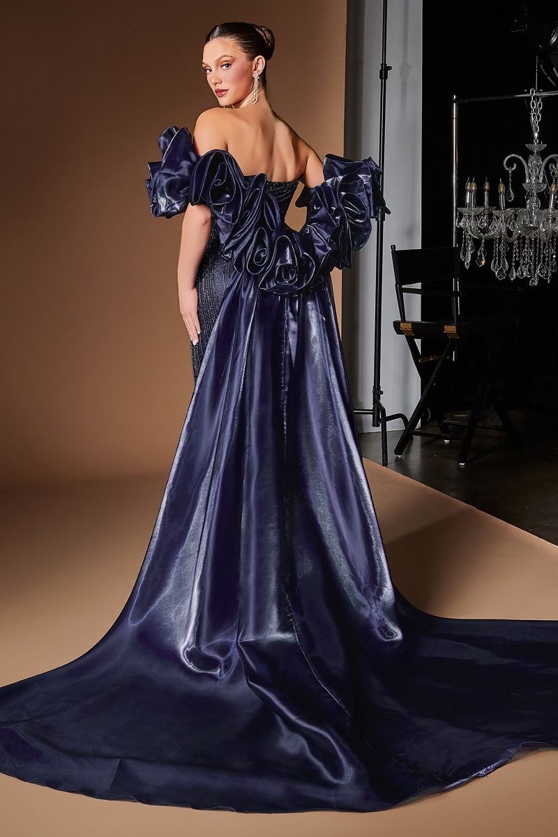 Cinderella Divine -CJ933 Strapless Plunging Sweetheart Mermaid Overskirt Gown