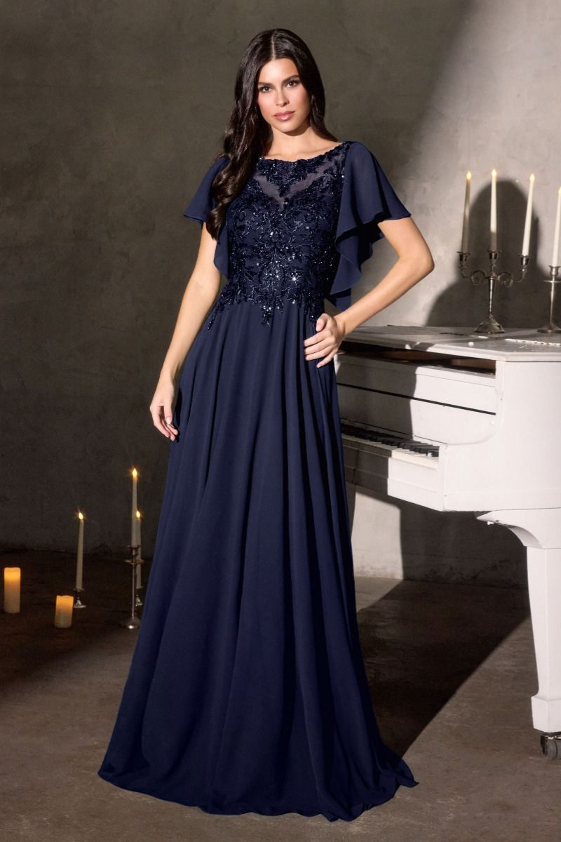 Cinderella Divine -CL09 Chiffon Beaded Sleeve A-line Gown
