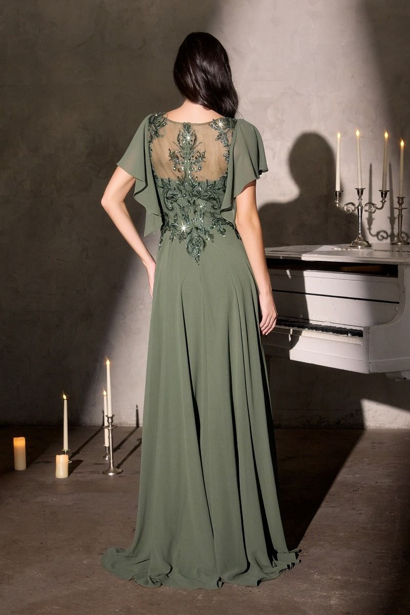 Cinderella Divine -CL09 Chiffon Beaded Sleeve A-line Gown