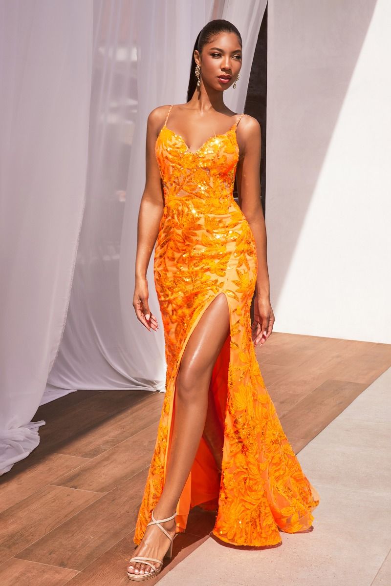 Clearance Sale Cinderella Divine -CM350 Fitted V-Neck Sequin Dress