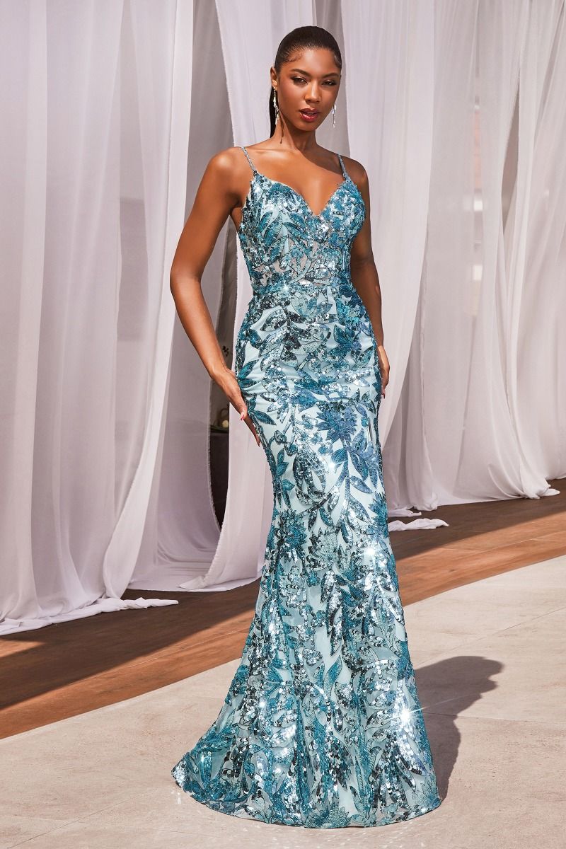 Clearance Sale Cinderella Divine -CM350 Fitted V-Neck Sequin Dress