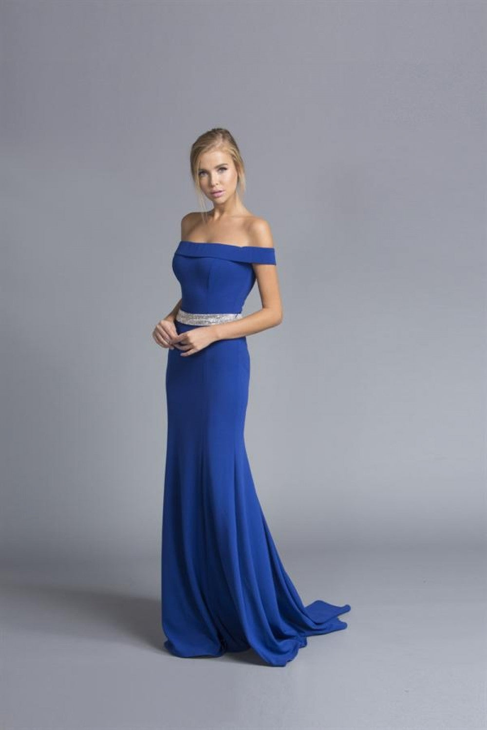 Aspeed Design -D114A Off Shoulder Fitted Bodice Evening Gown