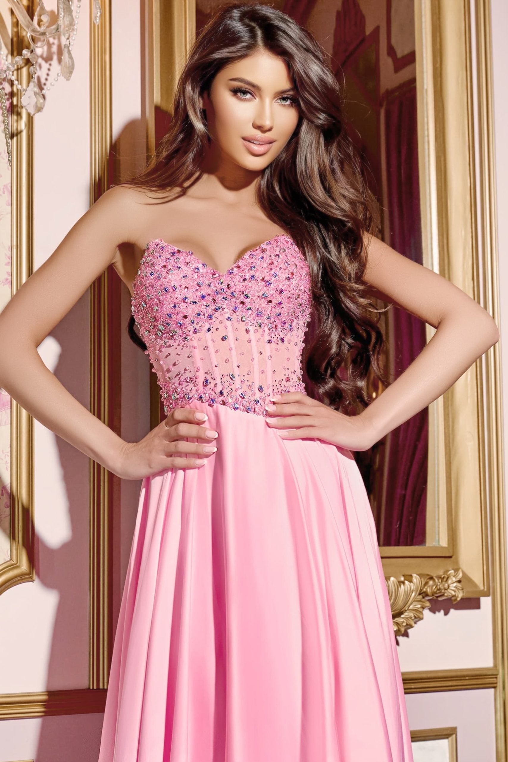 Jovani -D6021B A-line Chiffon Sweetheart Prom Gown