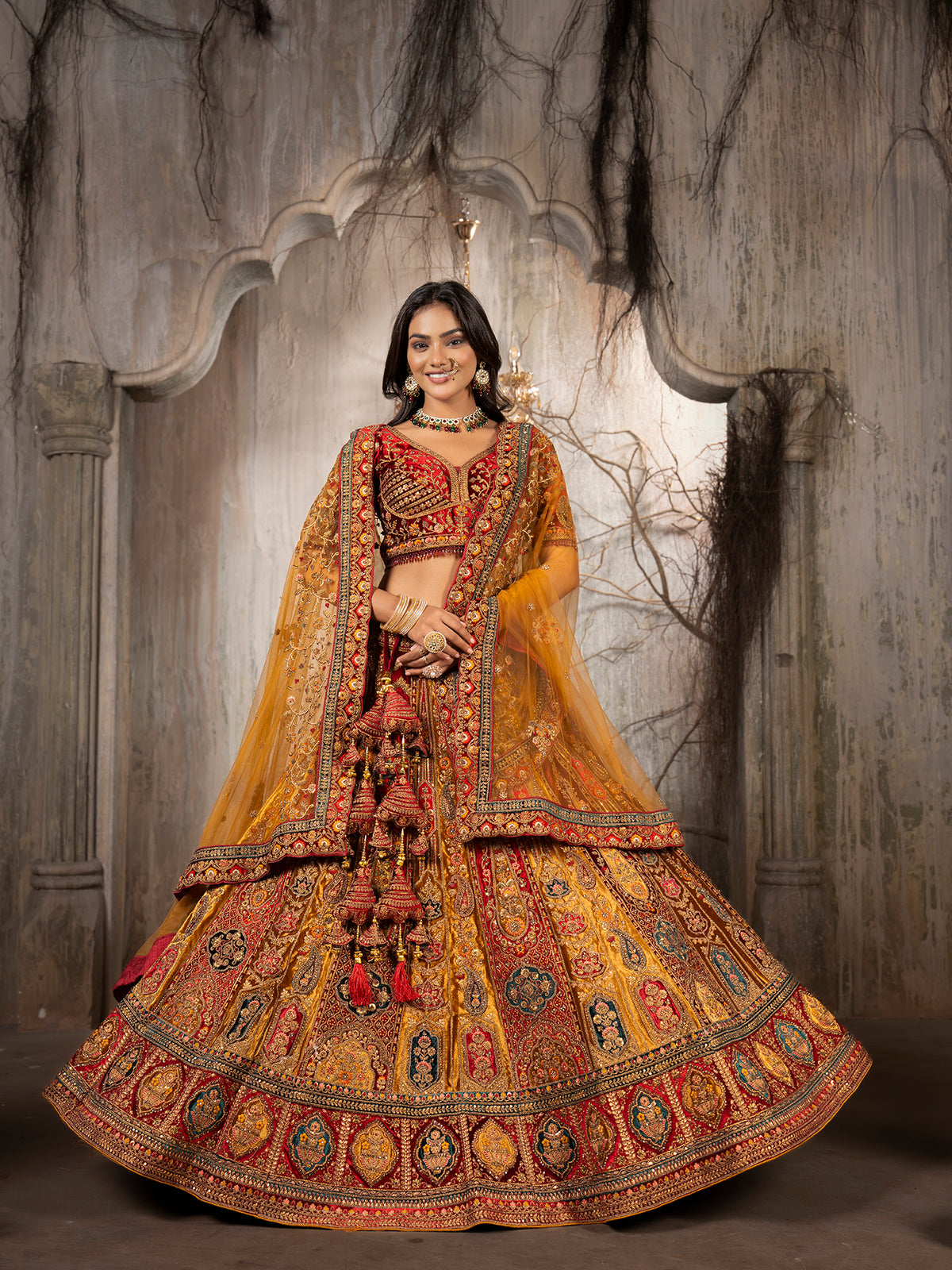 MyFashion -KLS-1211 Royal Velvet Lehenga With Jarkan Multi Work Embellishment