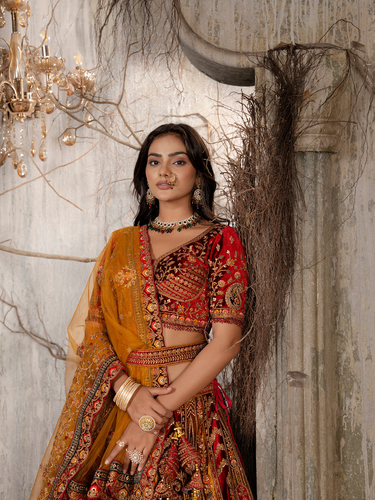 MyFashion -KLS-1211 Royal Velvet Lehenga With Jarkan Multi Work Embellishment