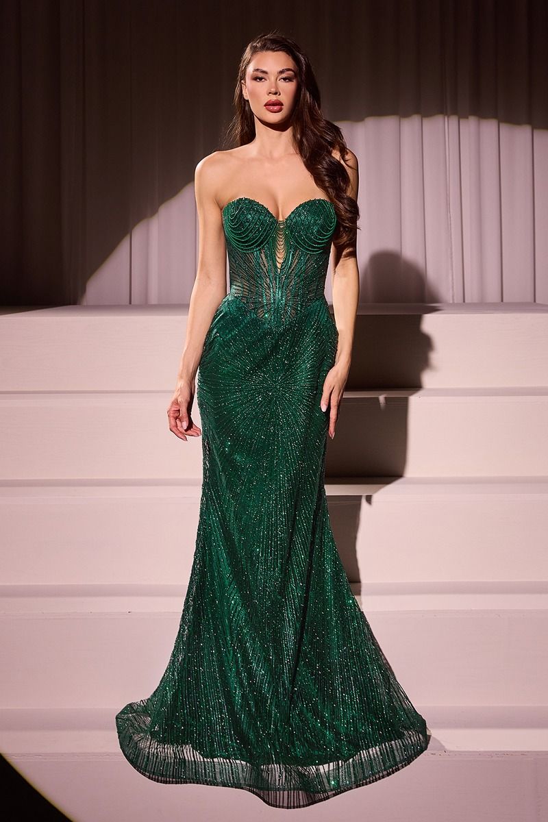 Cinderella Divine -J871 -01 Strapless Silver Embellished Gown