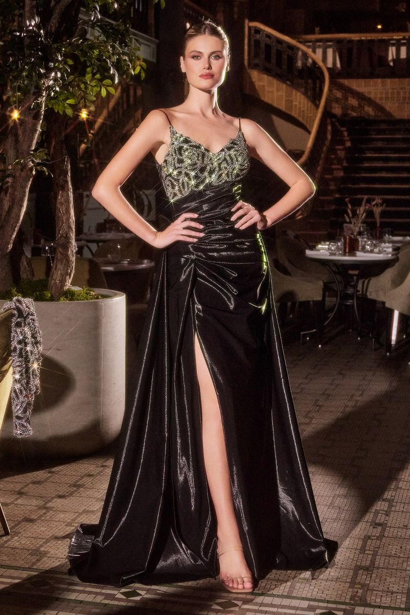 Cinderella Divine -J882 Crystal floral motif jacket & liquid taffeta dress
