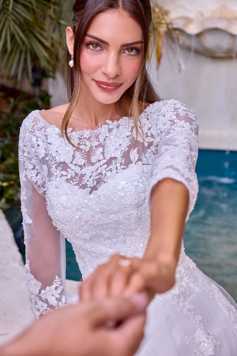 Cinderella Divine -J883W Fully Sequined Scoop Neck A Line Bridal Gown