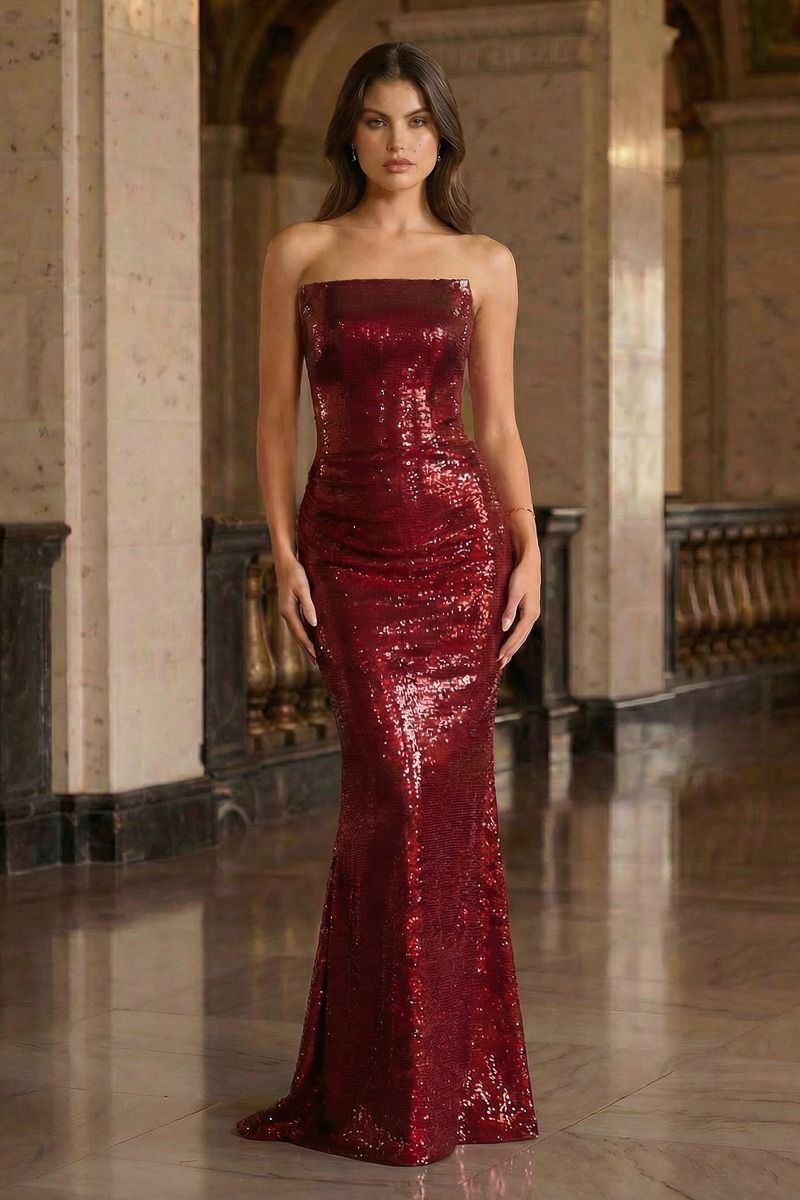 Cinderella Divine -J904 Sequin Strapless Straight Sheath Gown