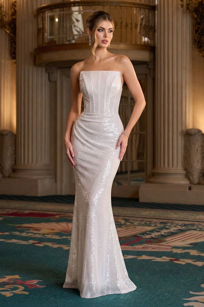 Cinderella Divine -J904 Sequin Strapless Straight Sheath Gown