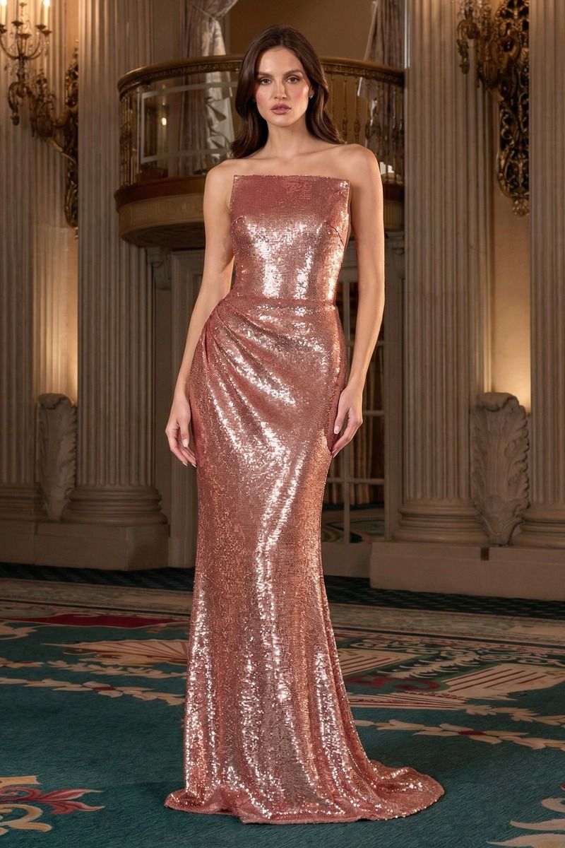 Cinderella Divine -J904 Sequin Strapless Straight Sheath Gown