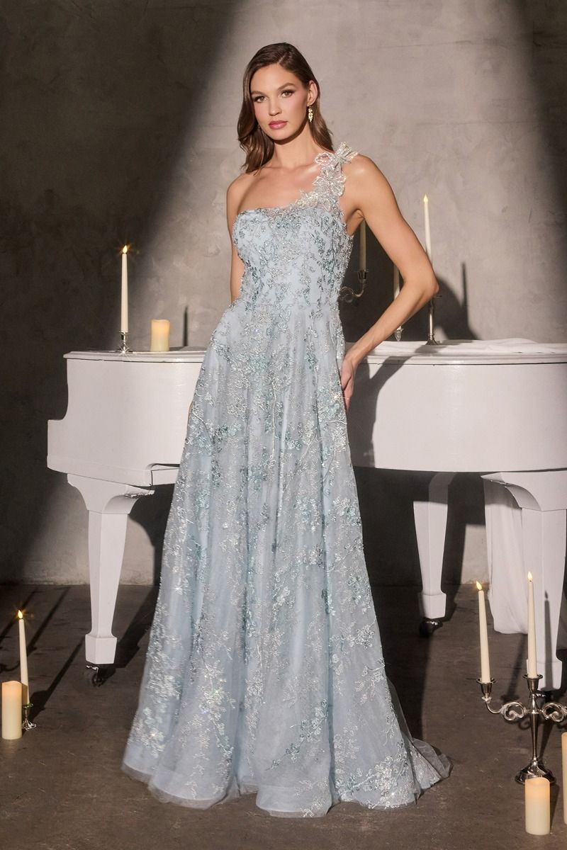 Cinderella Divine -J909 Floral Applique One Shoulder A-line Gown