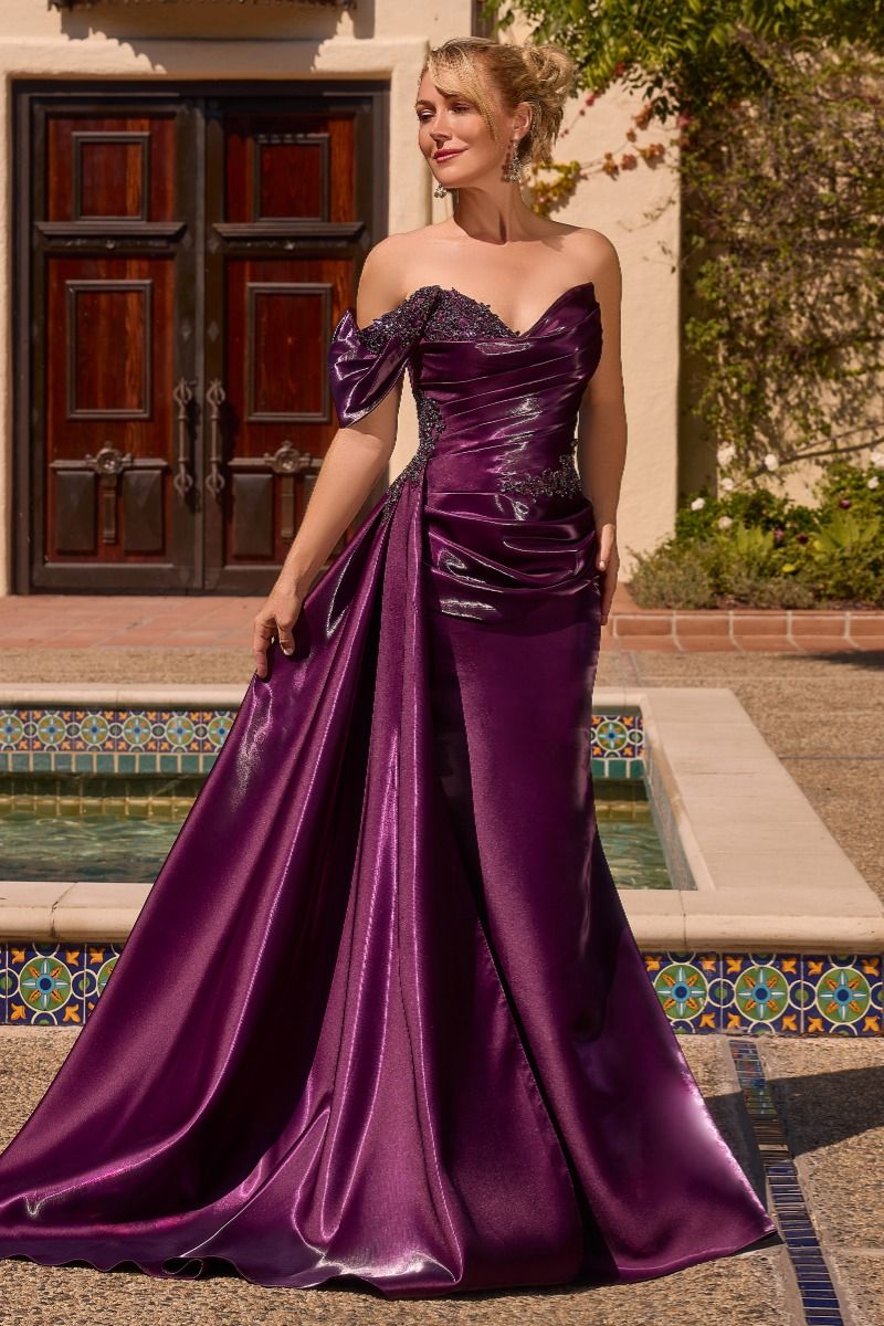 Cinderella Divine -J916 Metallic Fitted One Shoulder Gown